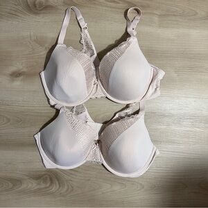 Maidenform Comfort Devotion Full Coverage Lace Trim‎ Bra Set of 2 38D Sandshell